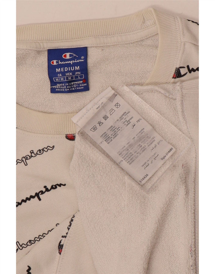 Champion Herre Grafisk Sweatshirt Jumper Medium Hvid Bomuld