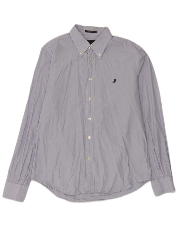 Marlboro Classics Mens Regular Fit Shirt Large Blue Pinstripe Cotton