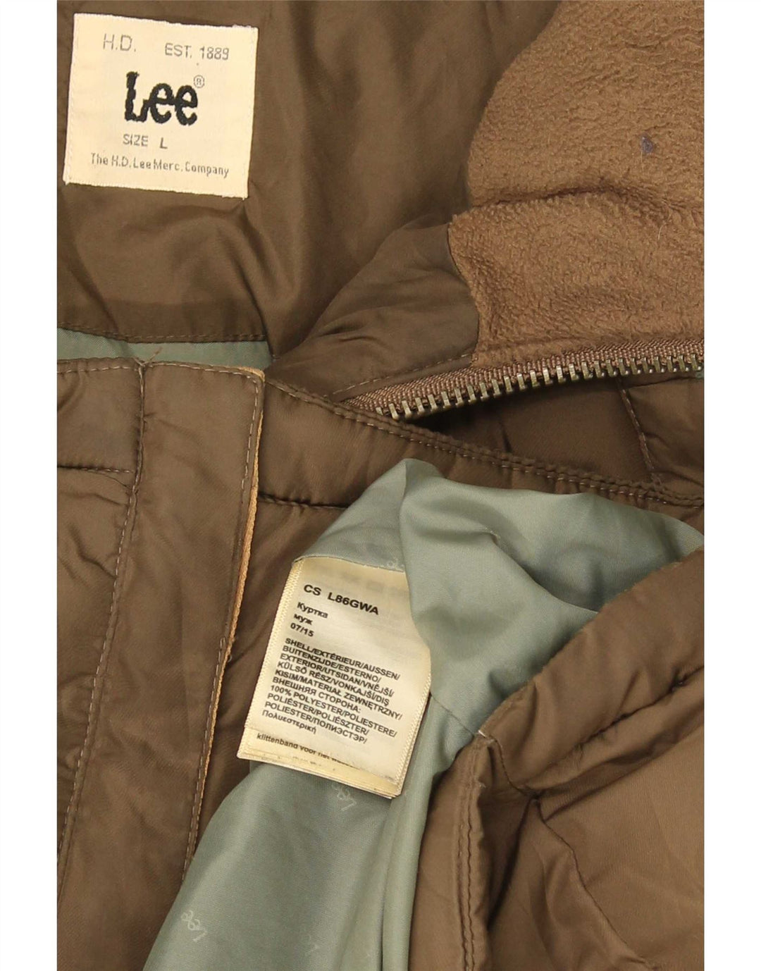 Lee Veste matelassée à capuche pour homme UK 40 Large Marron Polyester