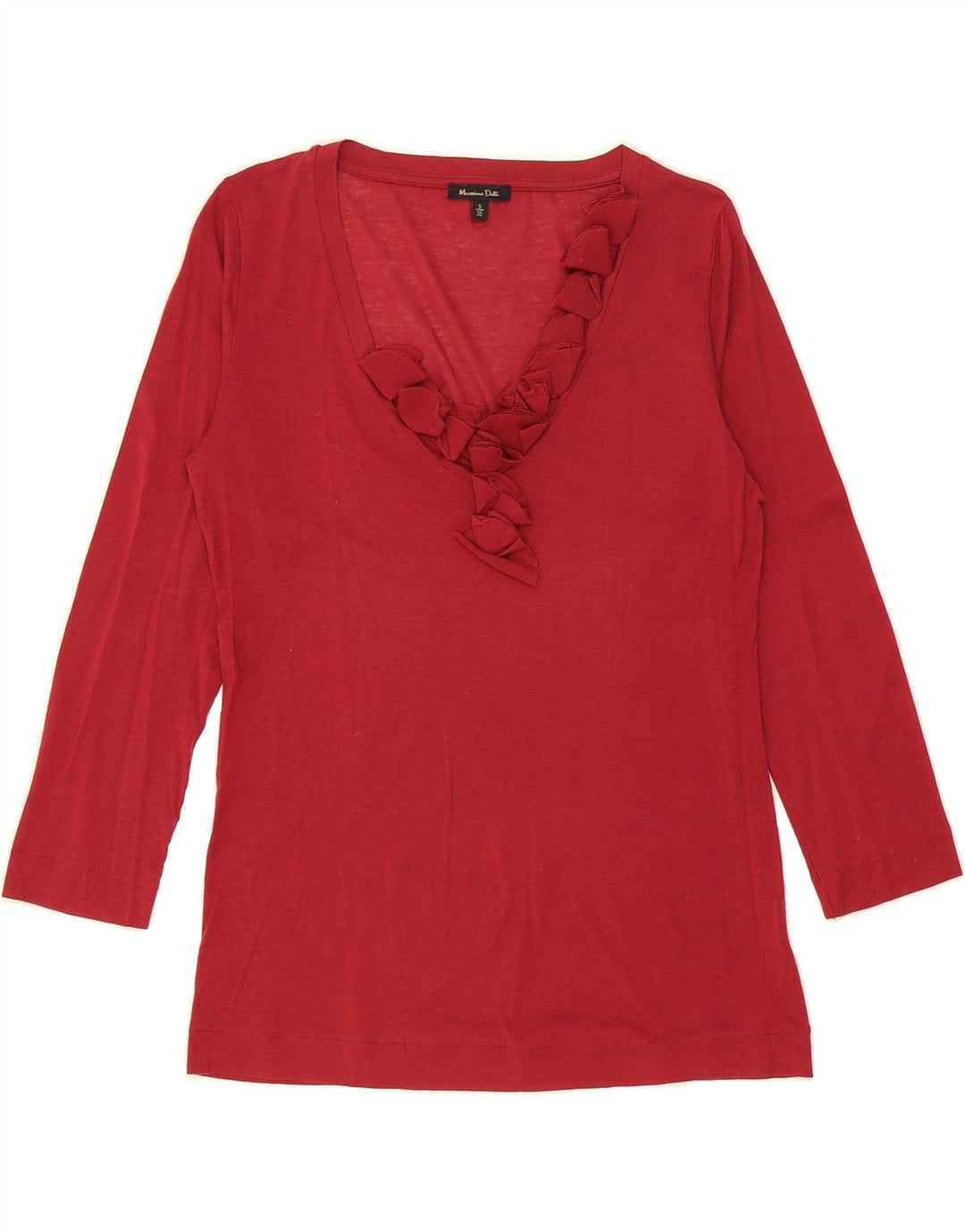 MASSIMO DUTTI Womens Ruffle Front Top 3/4 Sleeve UK 10 Small Red Vintage Massimo Dutti and Second-Hand Massimo Dutti from Messina Hembry 