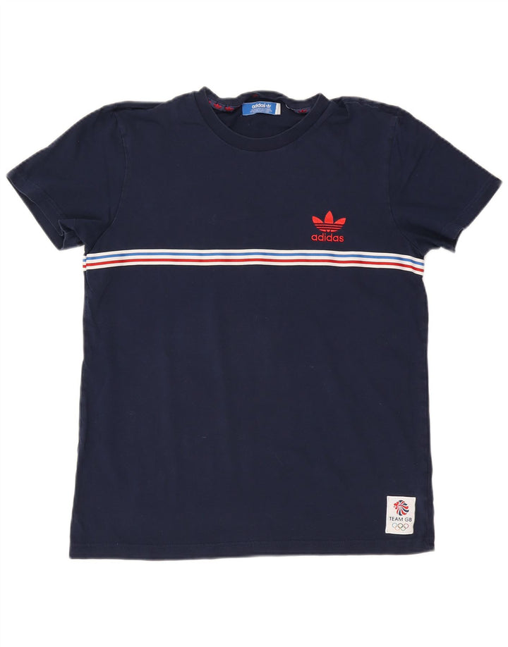 Adidas Mens T-Shirt Top Medium Navy Blue Striped Cotton