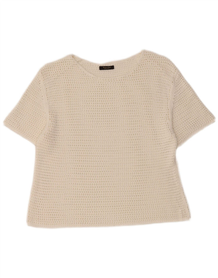 Massimo Dutti Womens Crop Crochet Blouse Top UK 12 Medium White