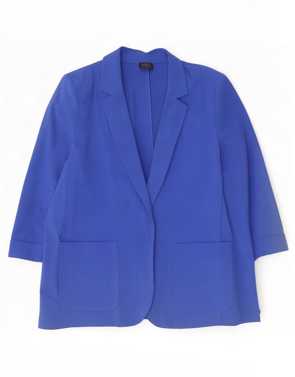 Jaqueta blazer feminina Marks & Spencer manga 3/4 aberta Reino Unido 20 2XL azul