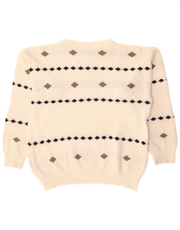Vintage Mens Crew Neck Jumper Sweater XL White Argyle/Diamond