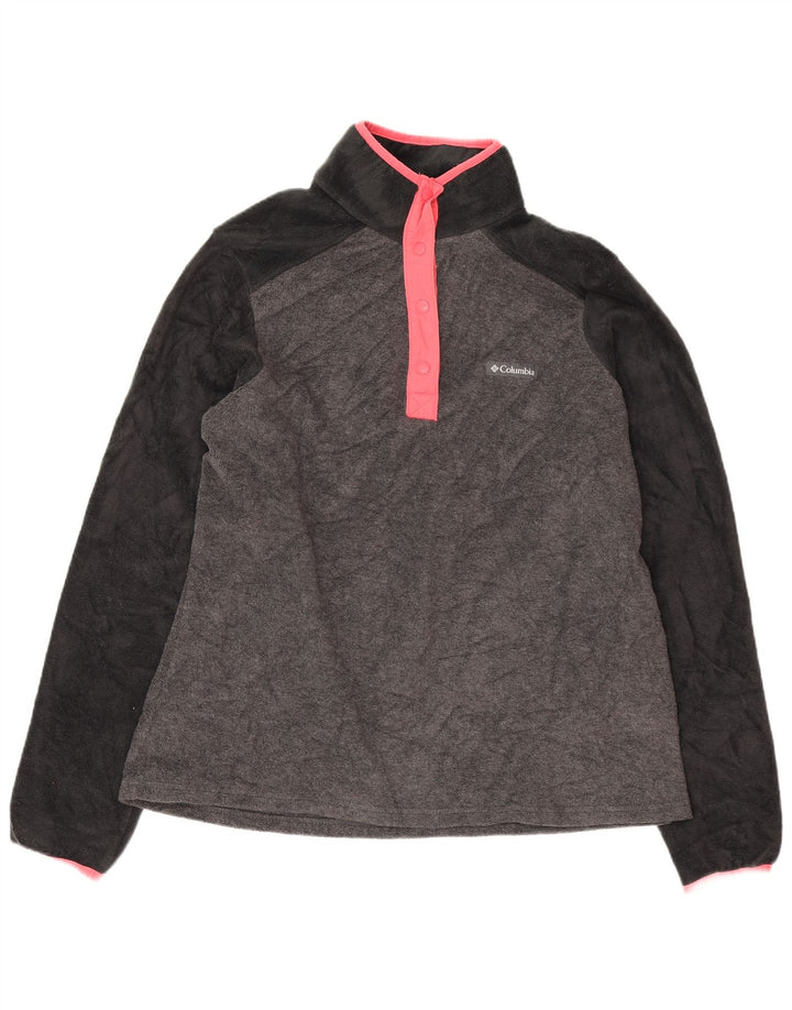 Maglione in pile da donna Columbia con collo a bottoni UK 14 Blocco colore grigio medio