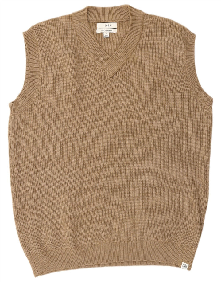 Marks & Spencer Mens Vest Tank Top Large Beige Polyester