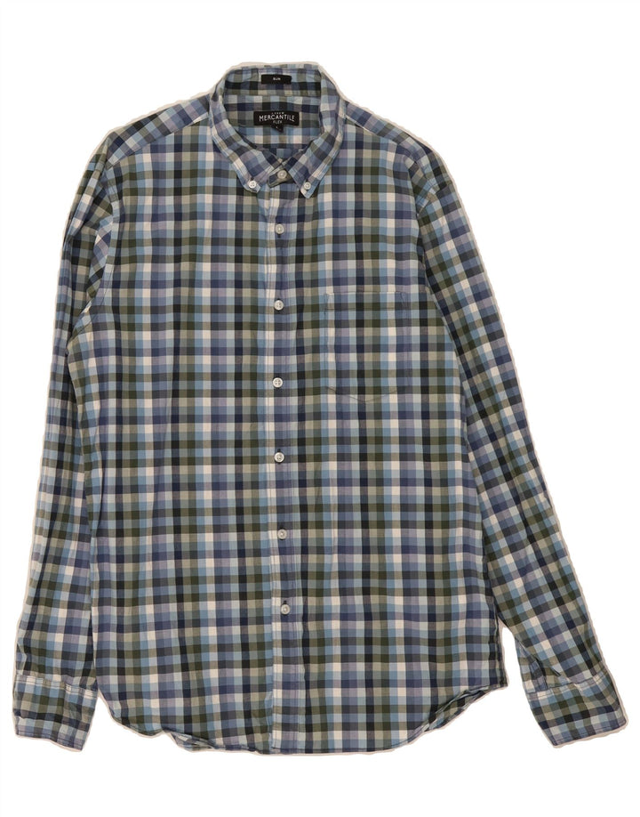 J. CREW Mens Mercantile Flex Slim Shirt Large Blue Check Cotton Vintage J. Crew and Second-Hand J. Crew from Messina Hembry 