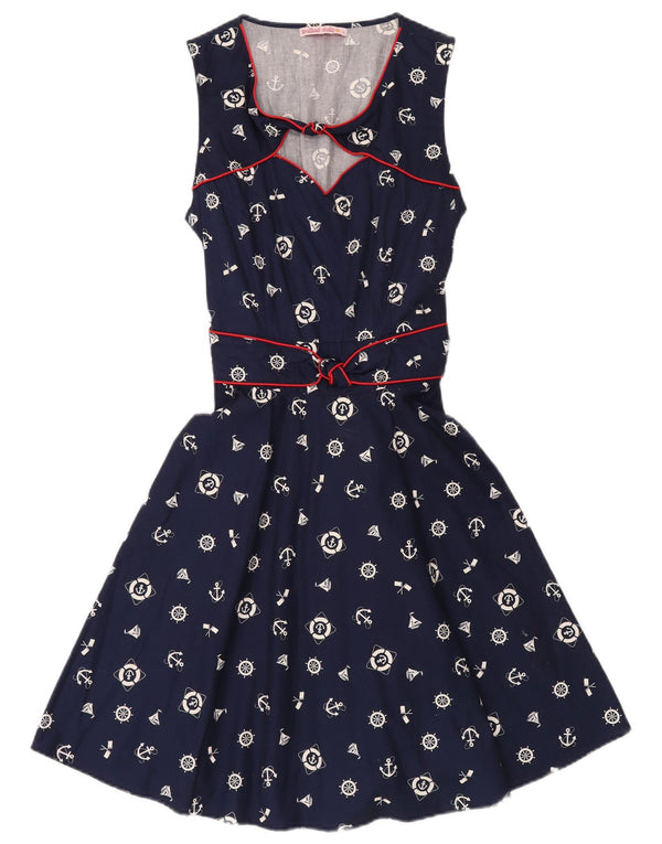 Trollied Dolly Abito da donna a trapezio con motivo astratto UK 14 Large Blu Navy