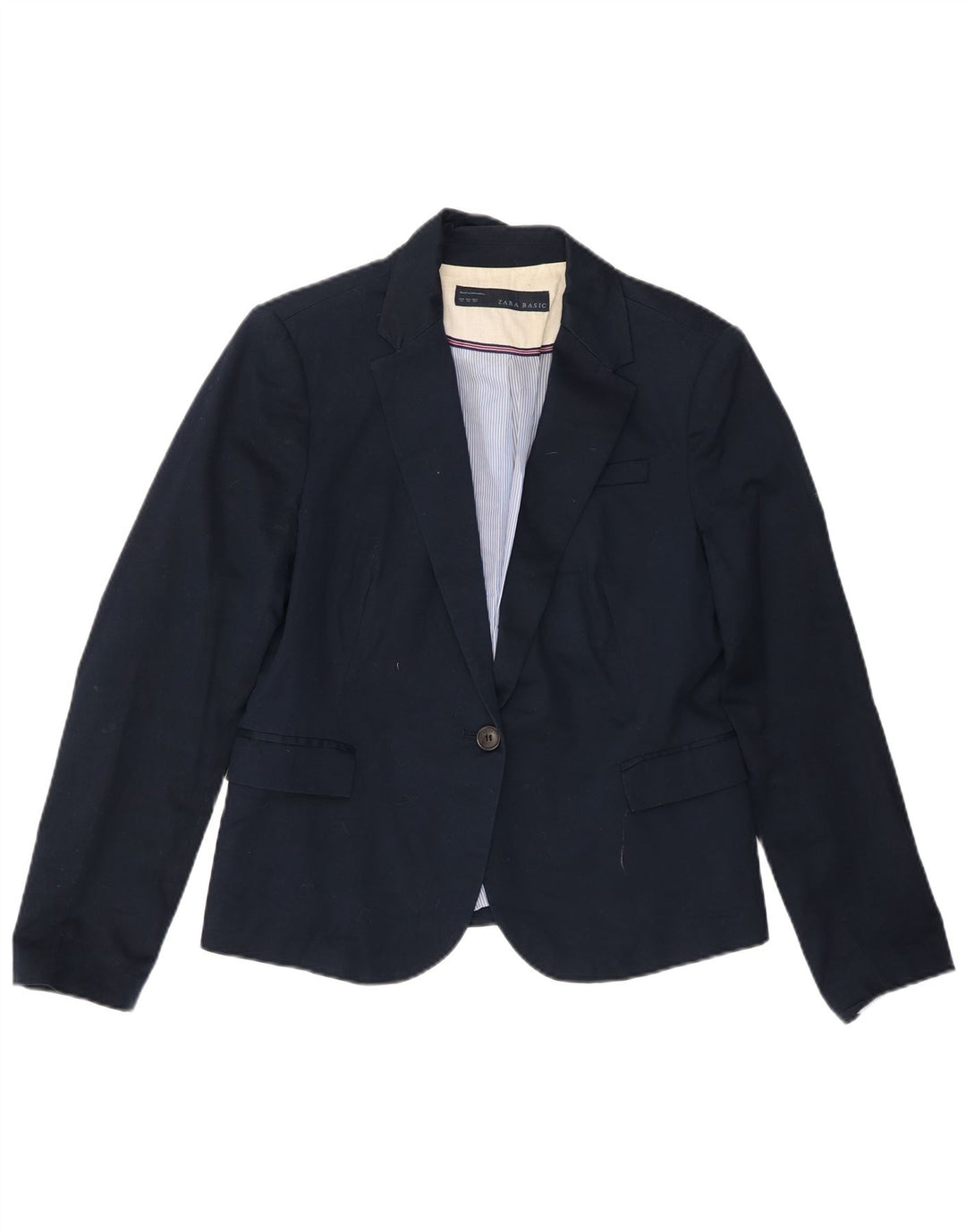 Zara Womens 1 Button Blazer Jacket UK 18 XL Navy Blue Cotton