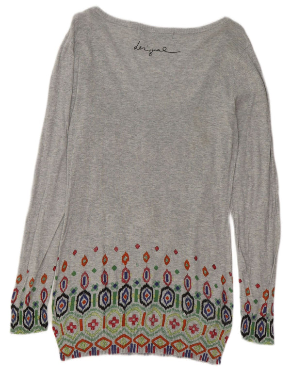 Desigual maglione da donna con scollo a barca con grafica UK 14 grande grigio floreale