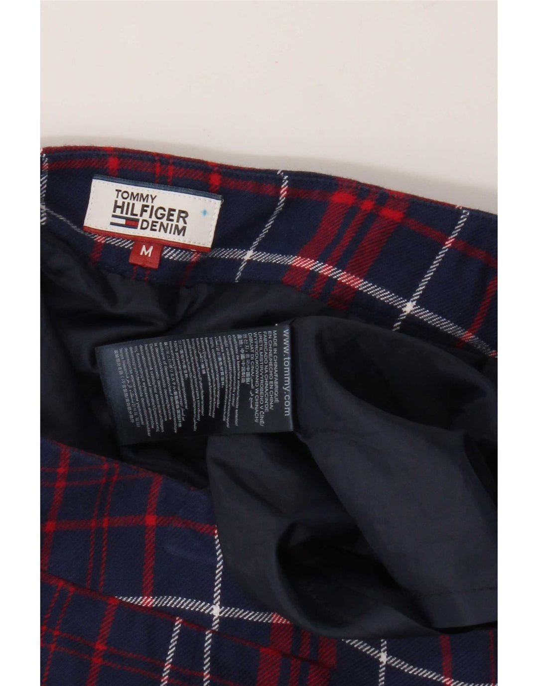 Minigonna da donna Tommy Hilfiger media W28 cotone scozzese blu navy