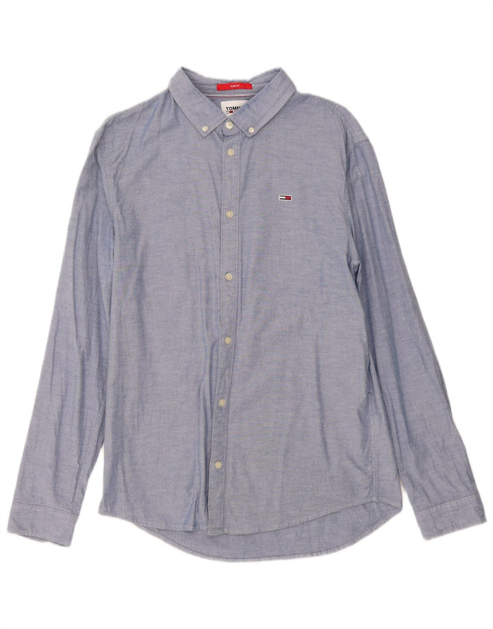 Tommy Hilfiger Mens Slim Fit Shirt Large Blue Cotton