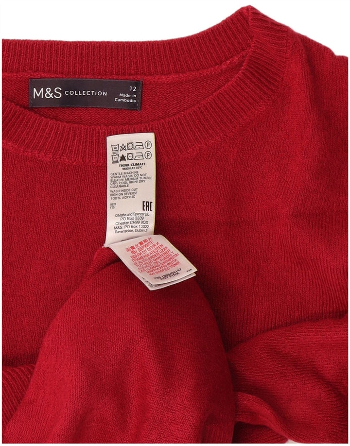 Marks & Spencer Womens Crop Boat Neck Jumper Sweater UK 12 Medium Red