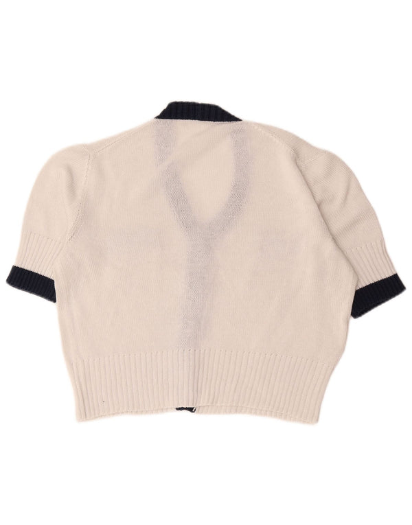 Vintage Womens Short Sleeve Cardigan Sweater UK 12 Medium White Colourblock