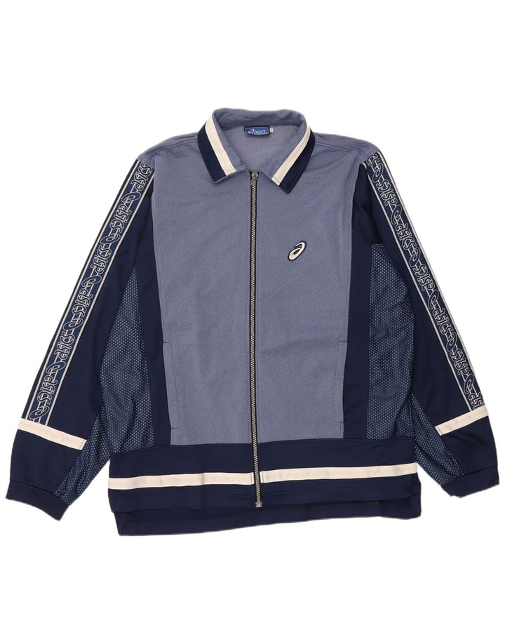 ASICS Herren-Trainingsanzug mit grafischem Oberteil, groß, Marineblau, Farbblock