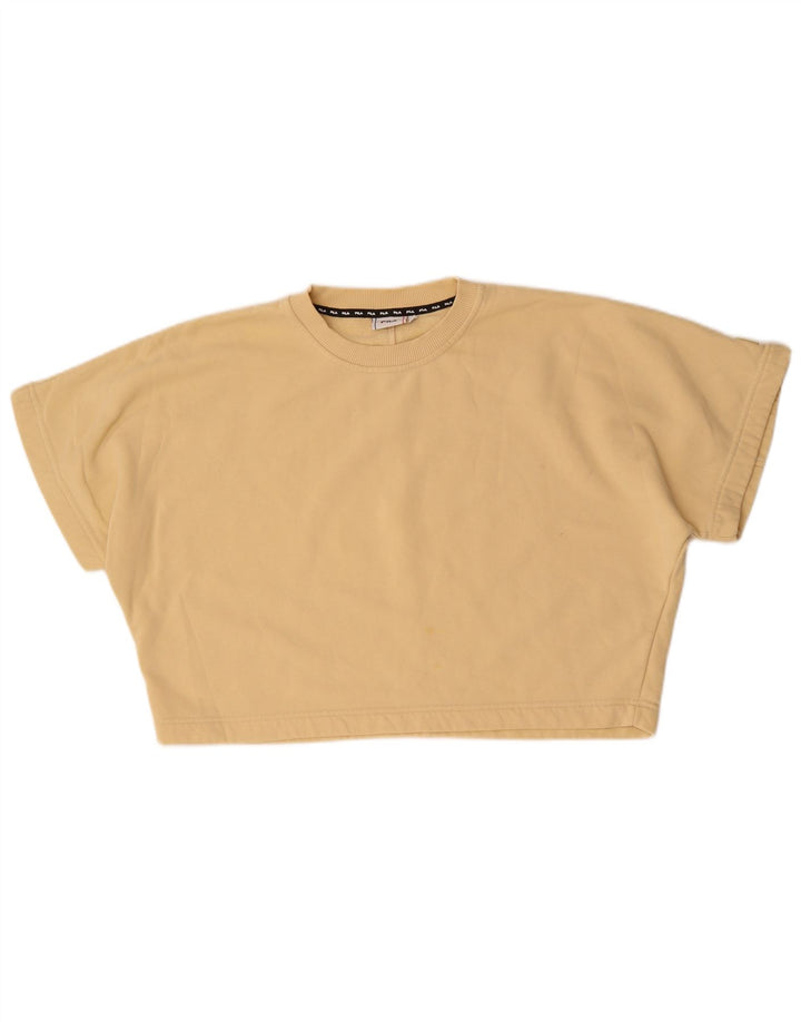 Fila Womens Crop Oversized T-Shirt Top UK 14 Medium Beige Cotton