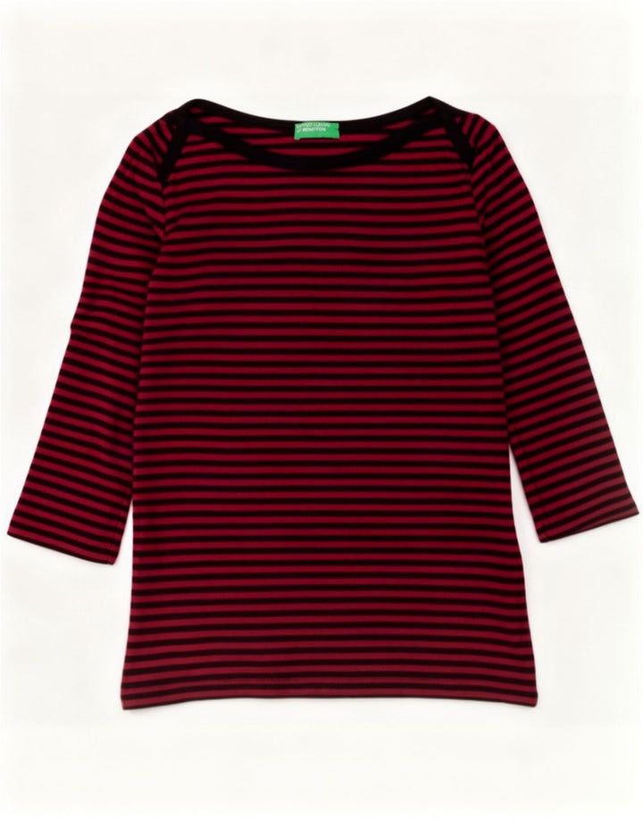Benetton Womens Top 3/4 Sleeve UK 12 Medium Red Striped Cotton
