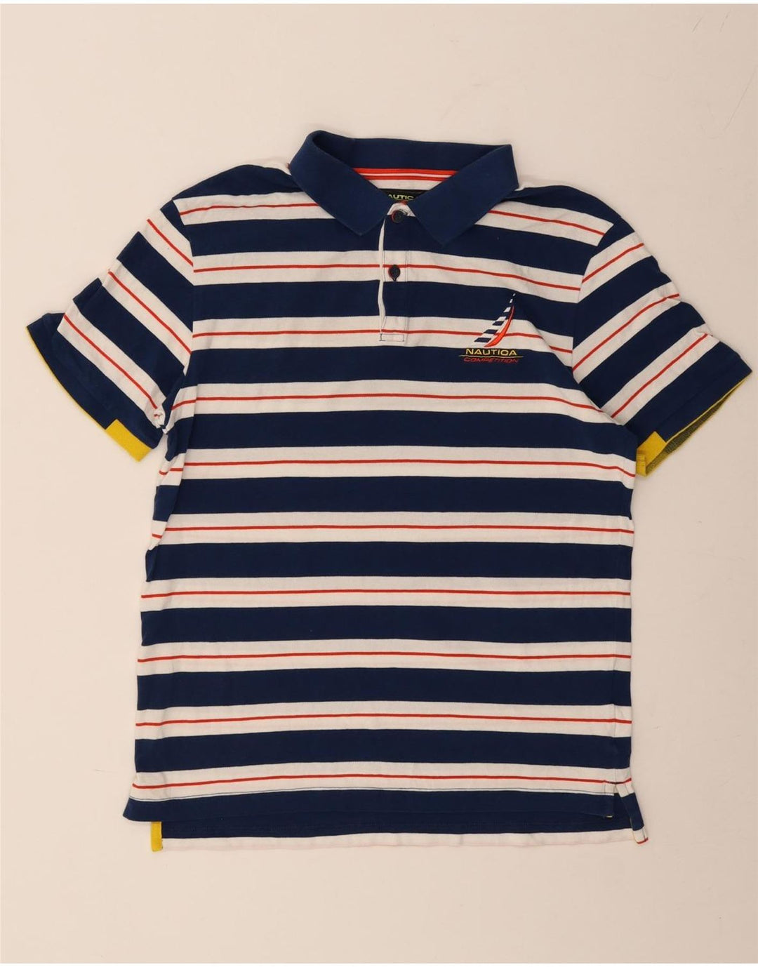 NAUTICA Mens Polo Shirt Medium Navy Blue Striped Cotton