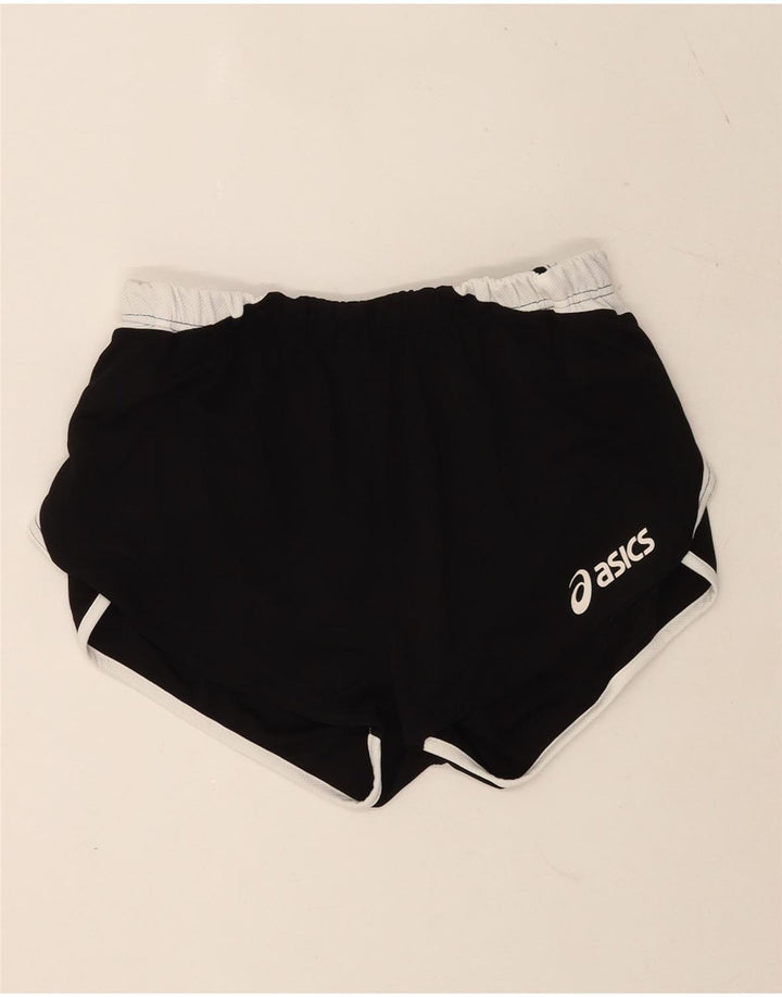 Asics Womens Graphic Sports Shorts UK 12 Medium Black Colourblock Polyester