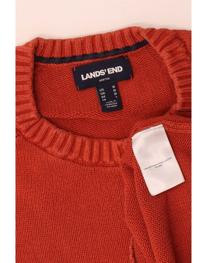 Lands End Mens Crew Neck Jumper Sweater Medium Orange Cotton