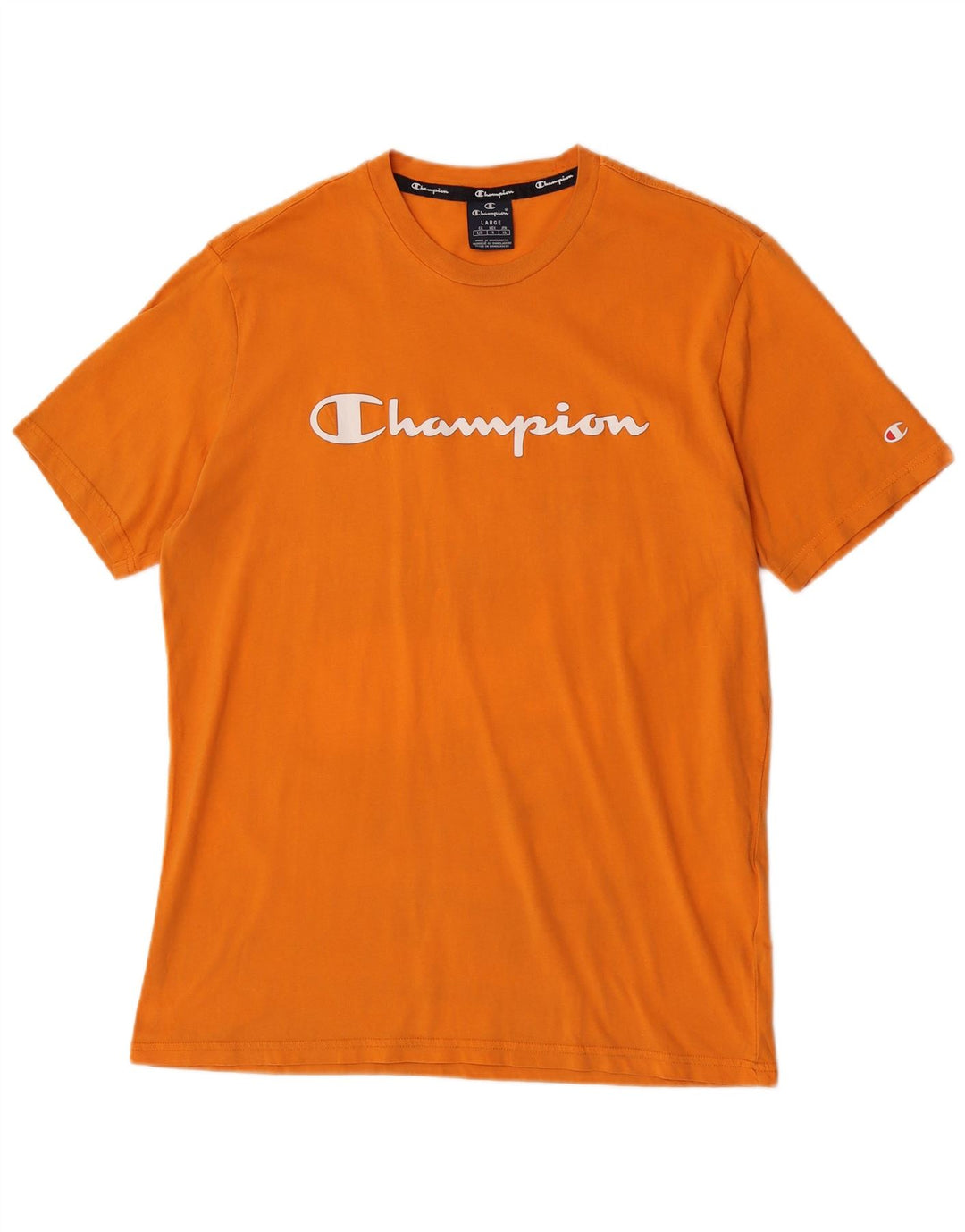 Champion Mens Graphic T-Shirt Top Large Orange Cotton