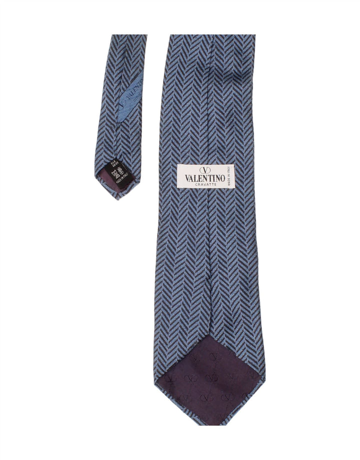 Valentino Mens Tie One Size Blue Herringbone Silk Classic