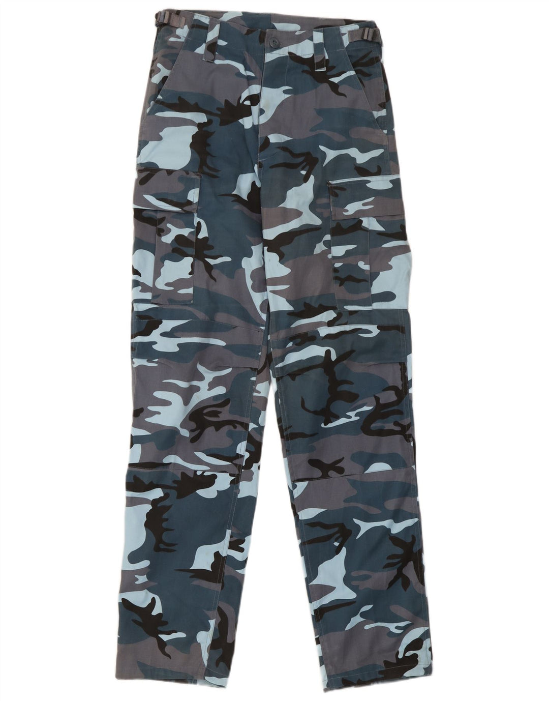 Vintage Mens Regular Fit Cargo Trousers W30 L32 Blue Camouflage Polyester