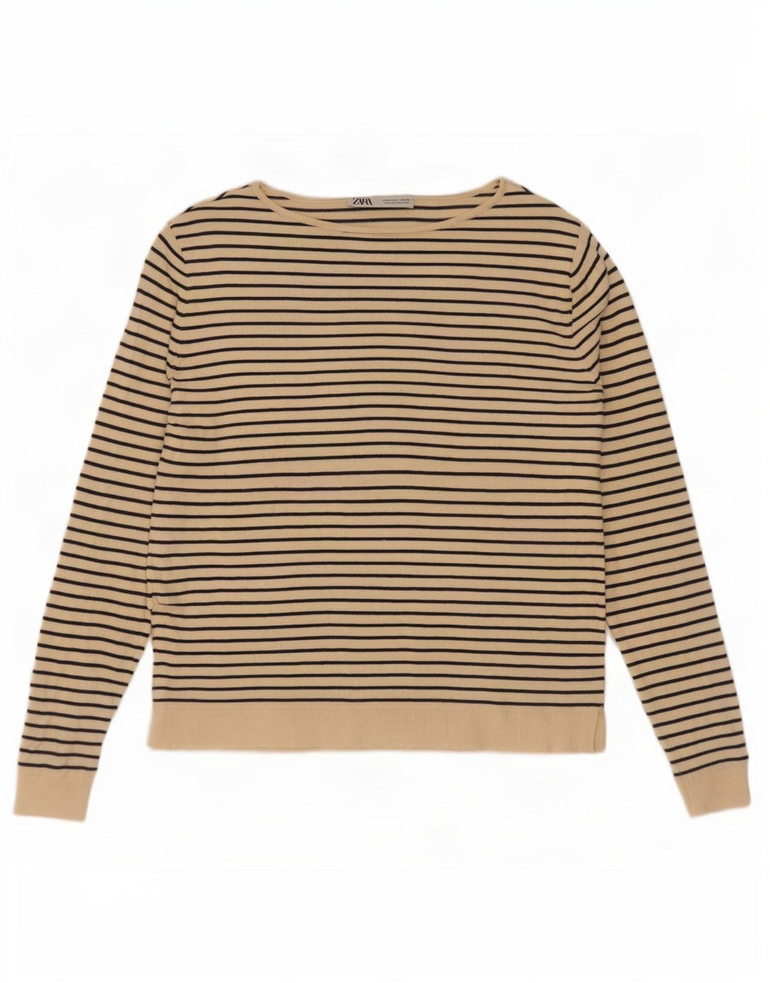 Zara Womens Oversized Top Long Sleeve UK 10 Small Beige Striped Nautical