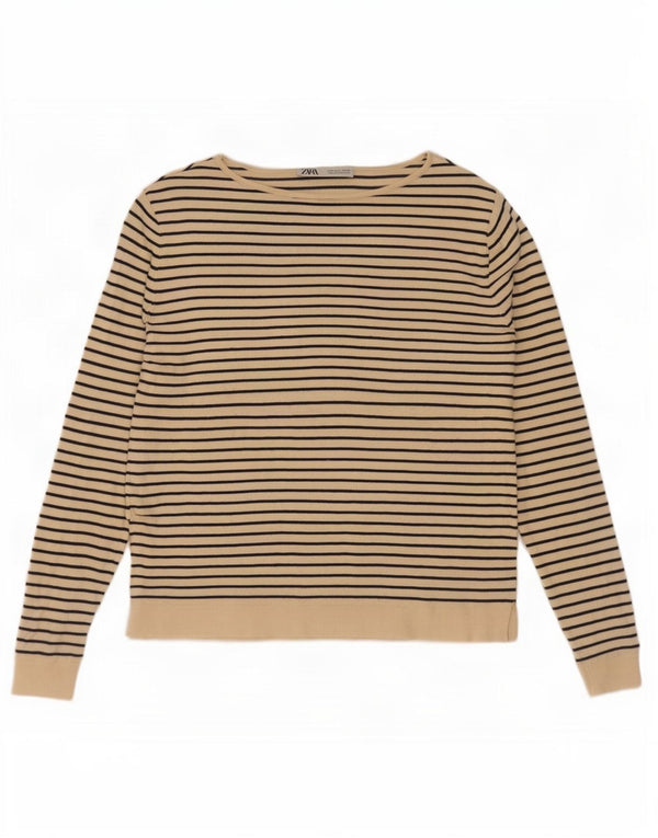 Top Zara da donna oversize a maniche lunghe UK 10 piccolo beige a righe nautiche