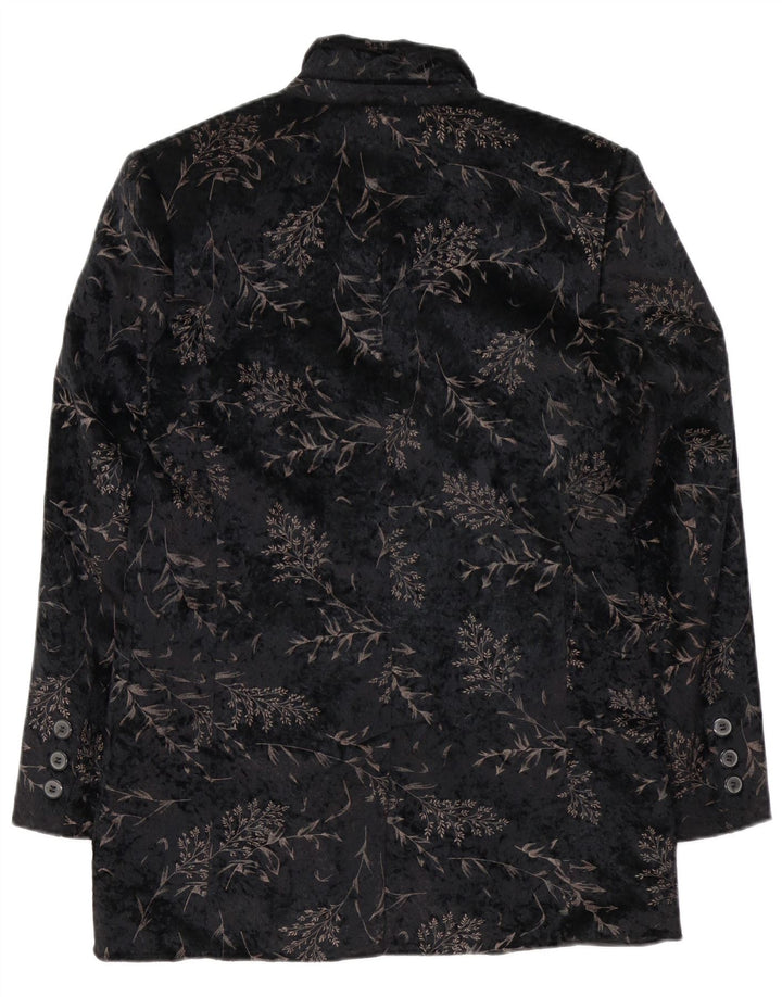 Giacca blazer a 3 bottoni lunga da donna NORMA UK 10 piccolo floreale nero