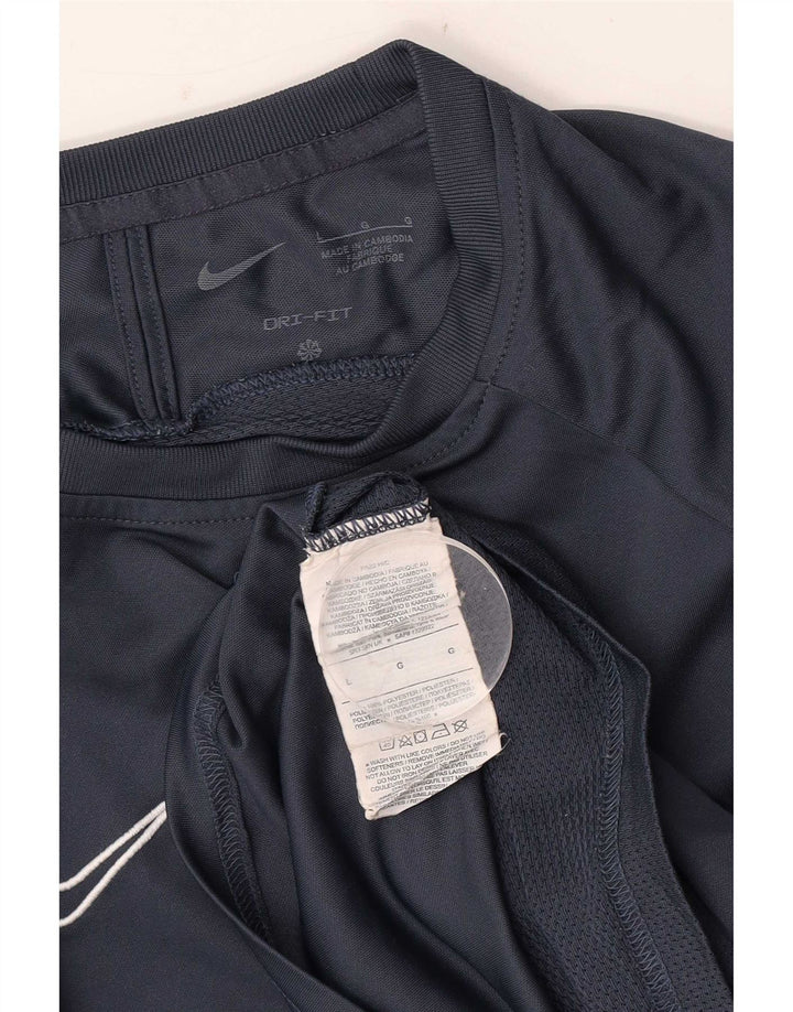 Nike Mens Dri Fit T-Shirt Top Large Navy Blue Colourblock Polyester