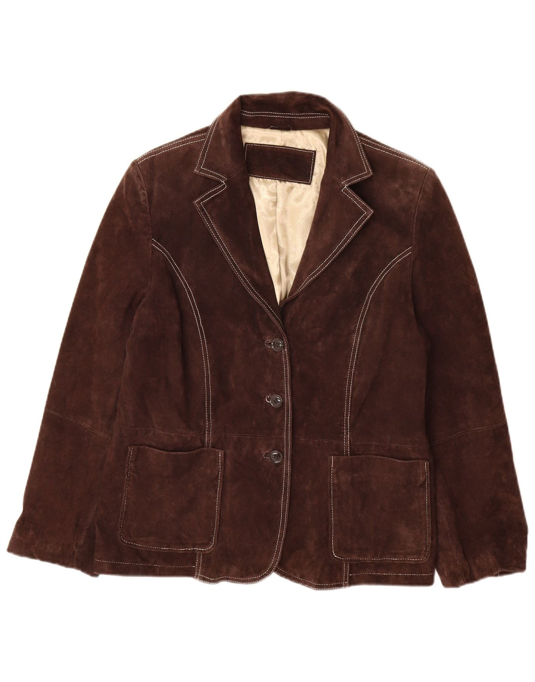 Yessica Womens 3 Button Suede Blazer Jacket EU 46 XL Brown Leather