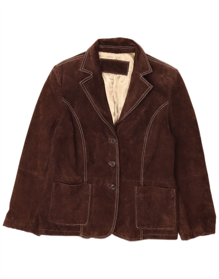 Yessica Womens 3 Button Suede Blazer Jacket EU 46 XL Brown Leather