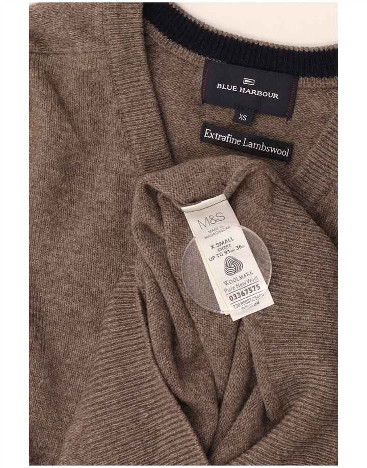 Marks & Spencer Mens Blue Harbour V-Neck Jumper Sweater XS Grey Lambswool