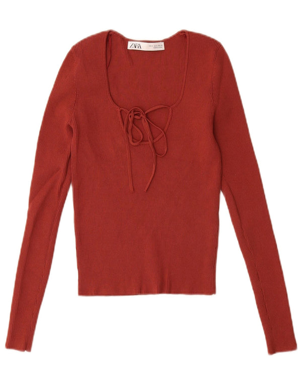 Crop Top pentru femei Zara cu mânecă lungă UK 8 Small Red Viscose