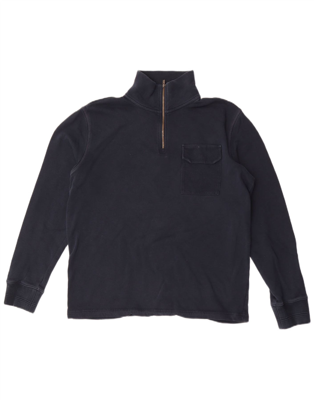 Marks & Spencer Mens Zip Neck Sweatshirt Jumper Medium Navy Blue Cotton