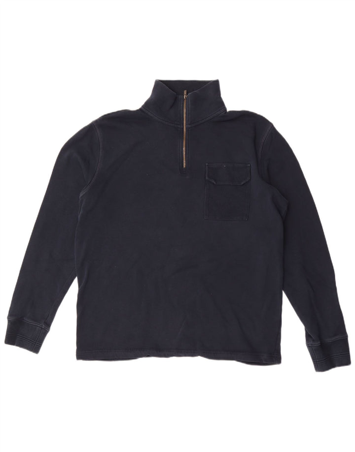 Marks & Spencer Mens Zip Neck Sweatshirt Jumper Medium Navy Blue Cotton