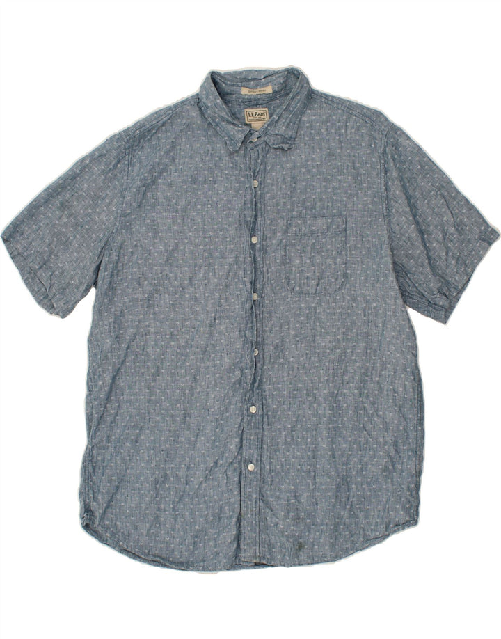 L.L.BEAN Mens Slightly Fitted Abstract Pattern Short Sleeve Shirt XL Blue Vintage L.L.Bean and Second-Hand L.L.Bean from Messina Hembry 