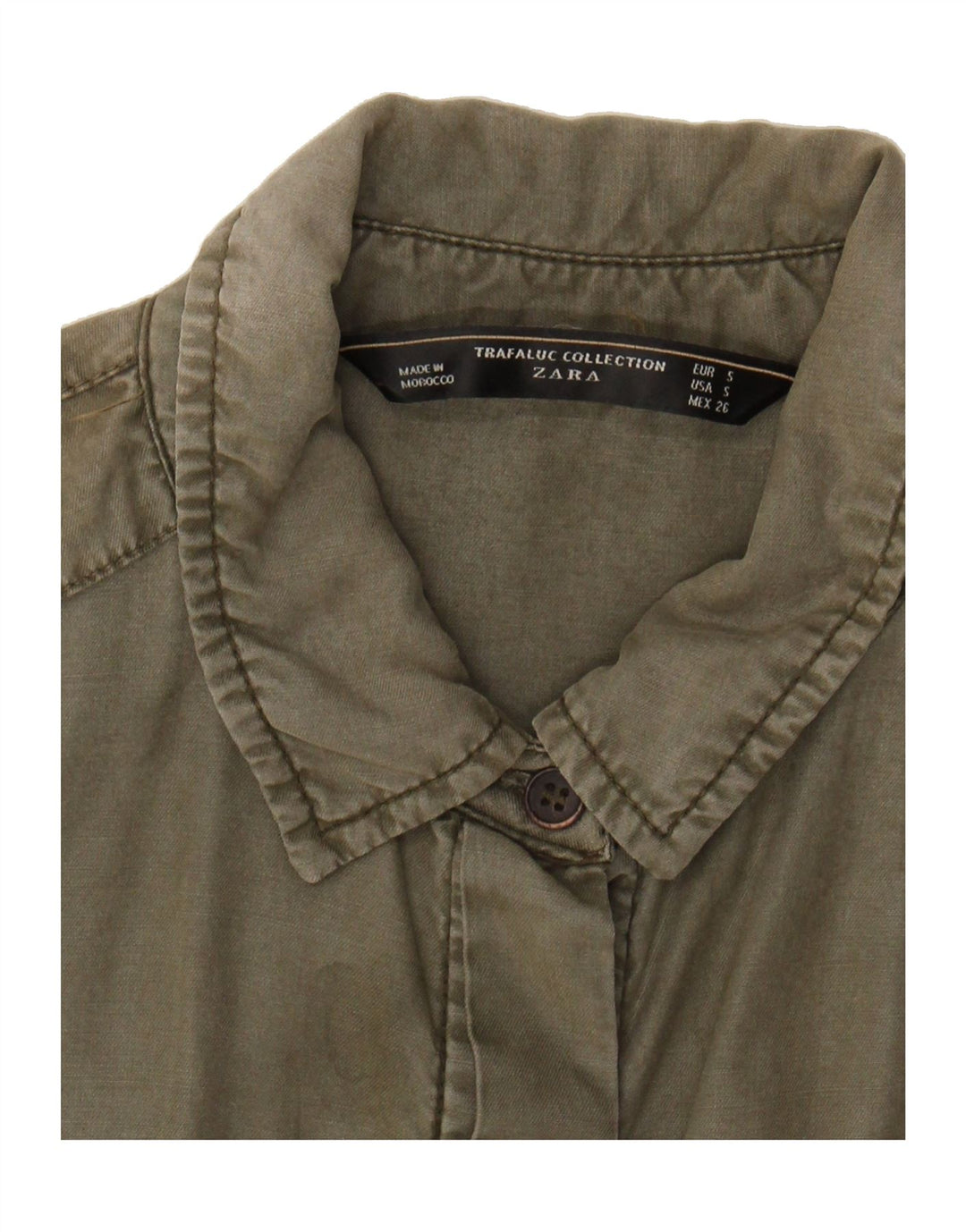 ZARA Womens Longline Shirt UK 10 Small Khaki Lyocell Vintage Zara and Second-Hand Zara from Messina Hembry 