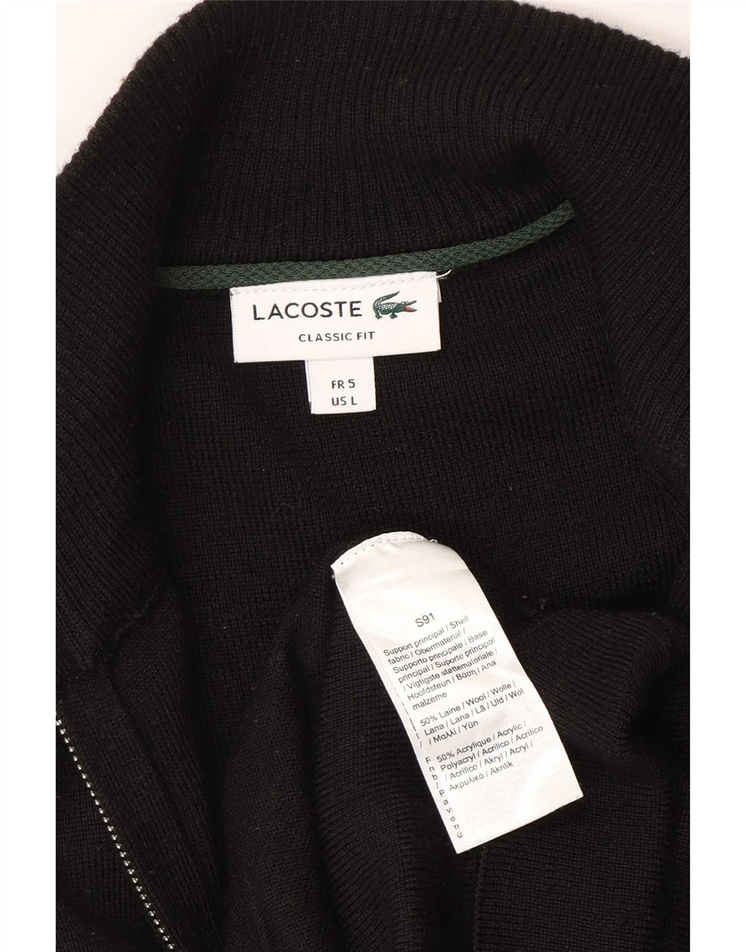 Lacoste Mens Classic Fit Cardigan Sweater Size 5 Large Black Wool