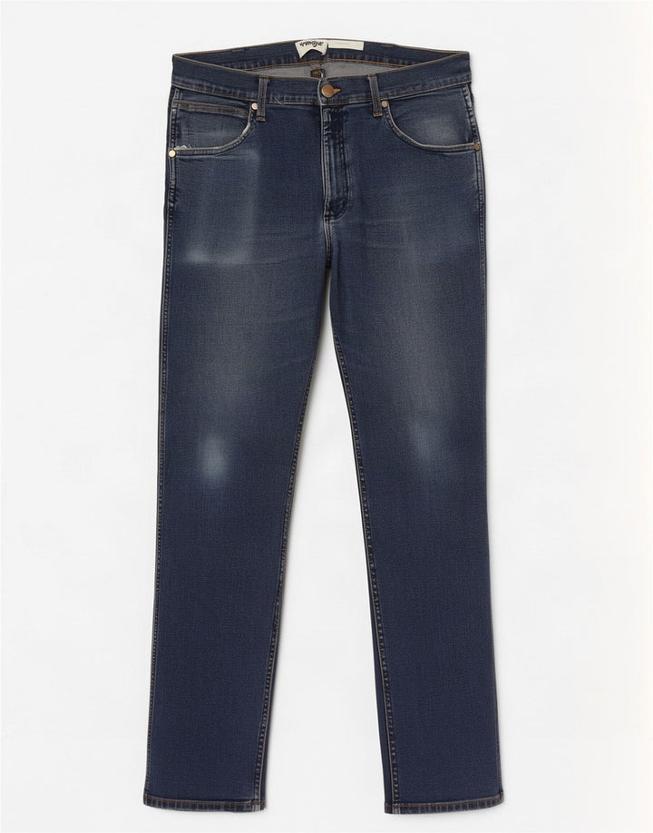 Wrangler Mens Regular Fit Straight Jeans W34 L32 Blue Cotton