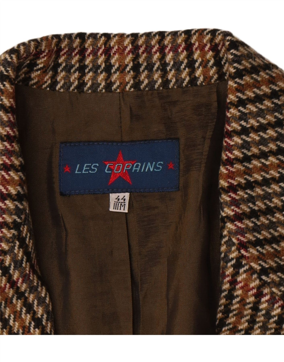 Les Copains Womens 2 Button Blazer Jacket IT 44 Medium Brown Houndstooth