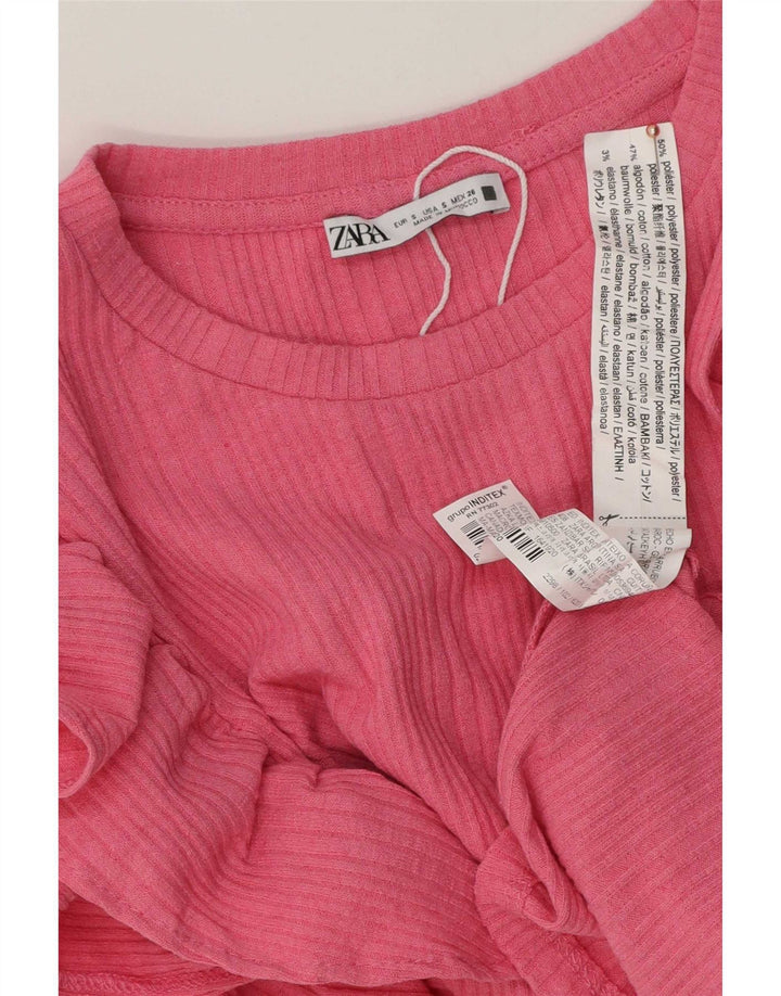 Zara Mujer Blusa Top UK 10 Small Rosa Poliéster