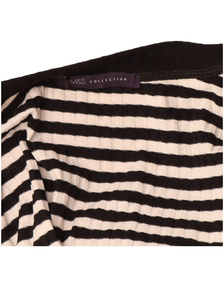 Marks & Spencer Womens Top Long Sleeve UK 14 Large Black Striped