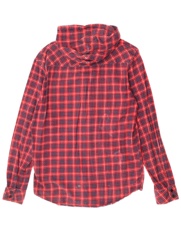 Hurley Mens Hooded Flannel Shirt Medium Red Plaid Cotton