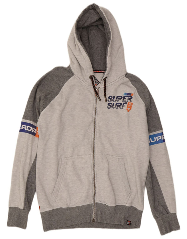 Superdry Mens Graphic Zip Hoodie Sweater Large Grey Cotton