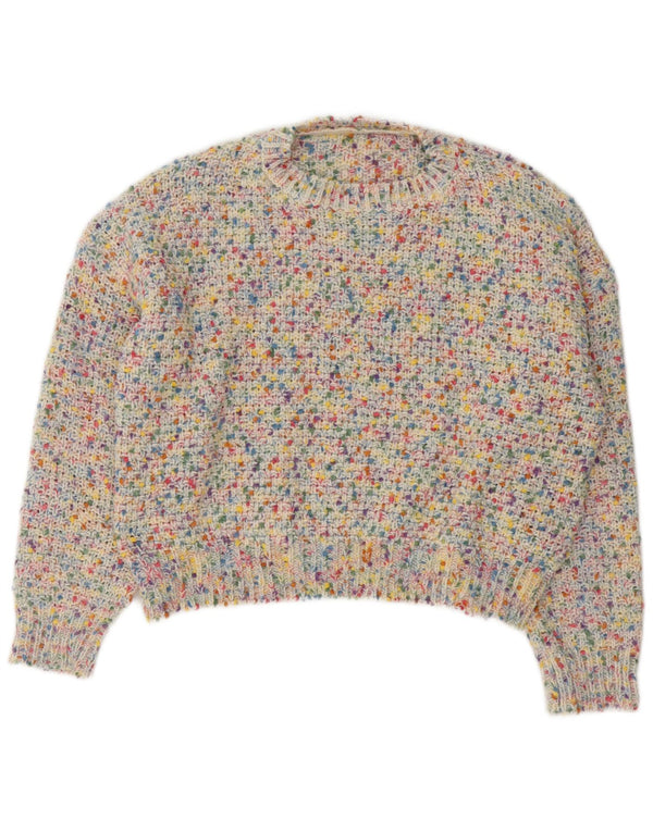 Dazy Womens Crop Crew Neck Jumper Sweater UK 14 Medium Multicolored
