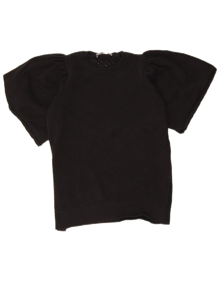 Marks & Spencer Womens Crew Neck Jumper Sweater UK 10 Small Black Geometric