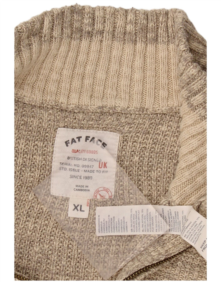 FAT FACE Mens Zip Neck Jumper Sweater XL Grey Cotton