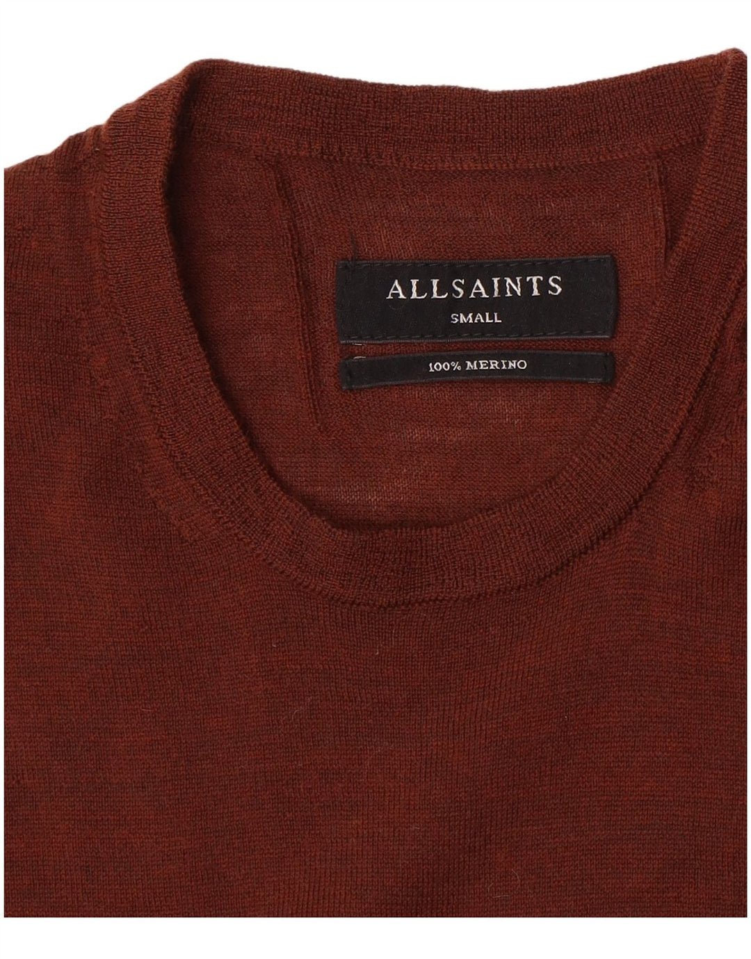 All Saints Mens Crew Neck Jumper Sweater Small Brown Merino Wool